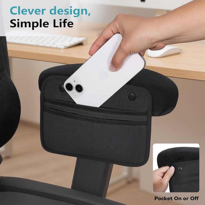 Virelis Office Chair Arm Covers with Soft Sponge Padding & Armrest Organizer, Removable & Washable Arm Rest Cover with Chair Pockets – Comfortable, Durable Covers for Office and Desk Chairs - Image 2
